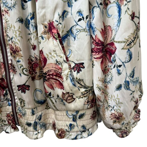 CHICO'S Floral Bomber Jacket XL (Chicos 3) Cream Red Reversible Zip Front Satin - Picture 12 of 15